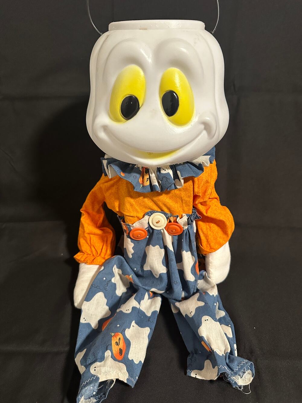 Halloween Ghost Figure Doll Wood Body Pumpkin Ghost Outfit Folk Art Decor